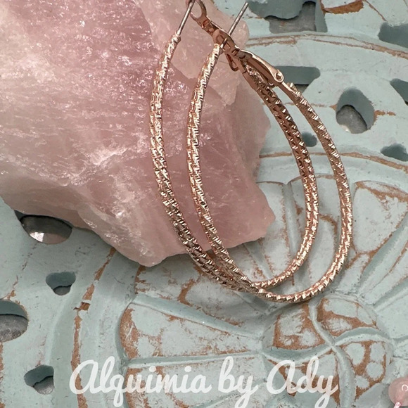 Rose gold statement large oval size hoop earrings - Picture 1 of 5